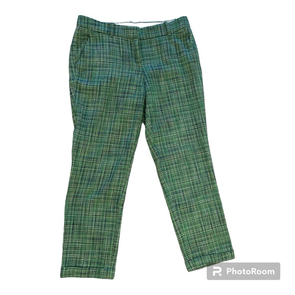 J CREW BLUE & GREEN CAFE’ CAPRI TWEED PANT, SIZE 4